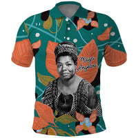 Maya Angelou Polo Shirt Inspirational Quote Design Vibrant Teal and Orange Leaf Motif - Wonder Print Shop