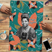 Maya Angelou Puzzle Inspirational Quote Design Vibrant Teal and Orange Leaf Motif - Wonder Print Shop