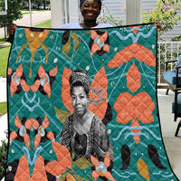 Maya Angelou Quilt Inspirational Quote Design Vibrant Teal and Orange Leaf Motif - Wonder Print Shop