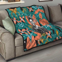 Maya Angelou Quilt Inspirational Quote Design Vibrant Teal and Orange Leaf Motif - Wonder Print Shop