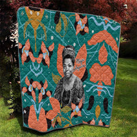 Maya Angelou Quilt Inspirational Quote Design Vibrant Teal and Orange Leaf Motif - Wonder Print Shop