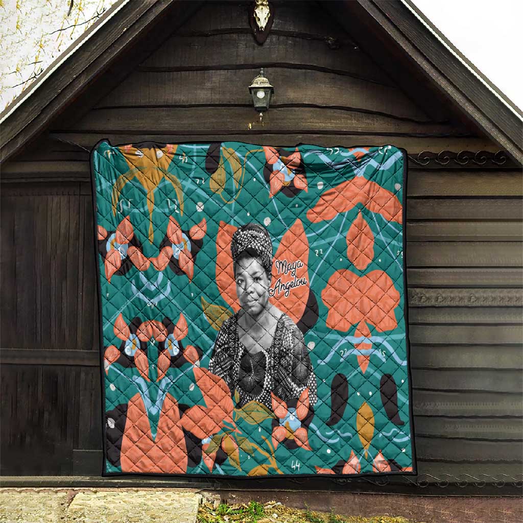 Maya Angelou Quilt Inspirational Quote Design Vibrant Teal and Orange Leaf Motif - Wonder Print Shop