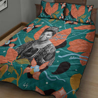 Maya Angelou Quilt Bed Set Inspirational Quote Design Vibrant Teal and Orange Leaf Motif - Wonder Print Shop
