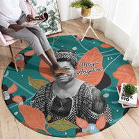 Maya Angelou Round Carpet Inspirational Quote Design Vibrant Teal and Orange Leaf Motif - Wonder Print Shop