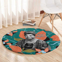 Maya Angelou Round Carpet Inspirational Quote Design Vibrant Teal and Orange Leaf Motif - Wonder Print Shop
