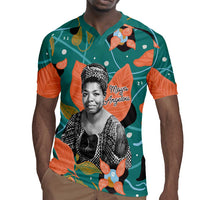 Maya Angelou Rugby Jersey Inspirational Quote Design Vibrant Teal and Orange Leaf Motif - Wonder Print Shop