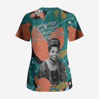 Maya Angelou Scrub Top Inspirational Quote Design Vibrant Teal and Orange Leaf Motif - Wonder Print Shop