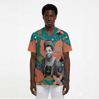 Maya Angelou Scrub Top Inspirational Quote Design Vibrant Teal and Orange Leaf Motif - Wonder Print Shop