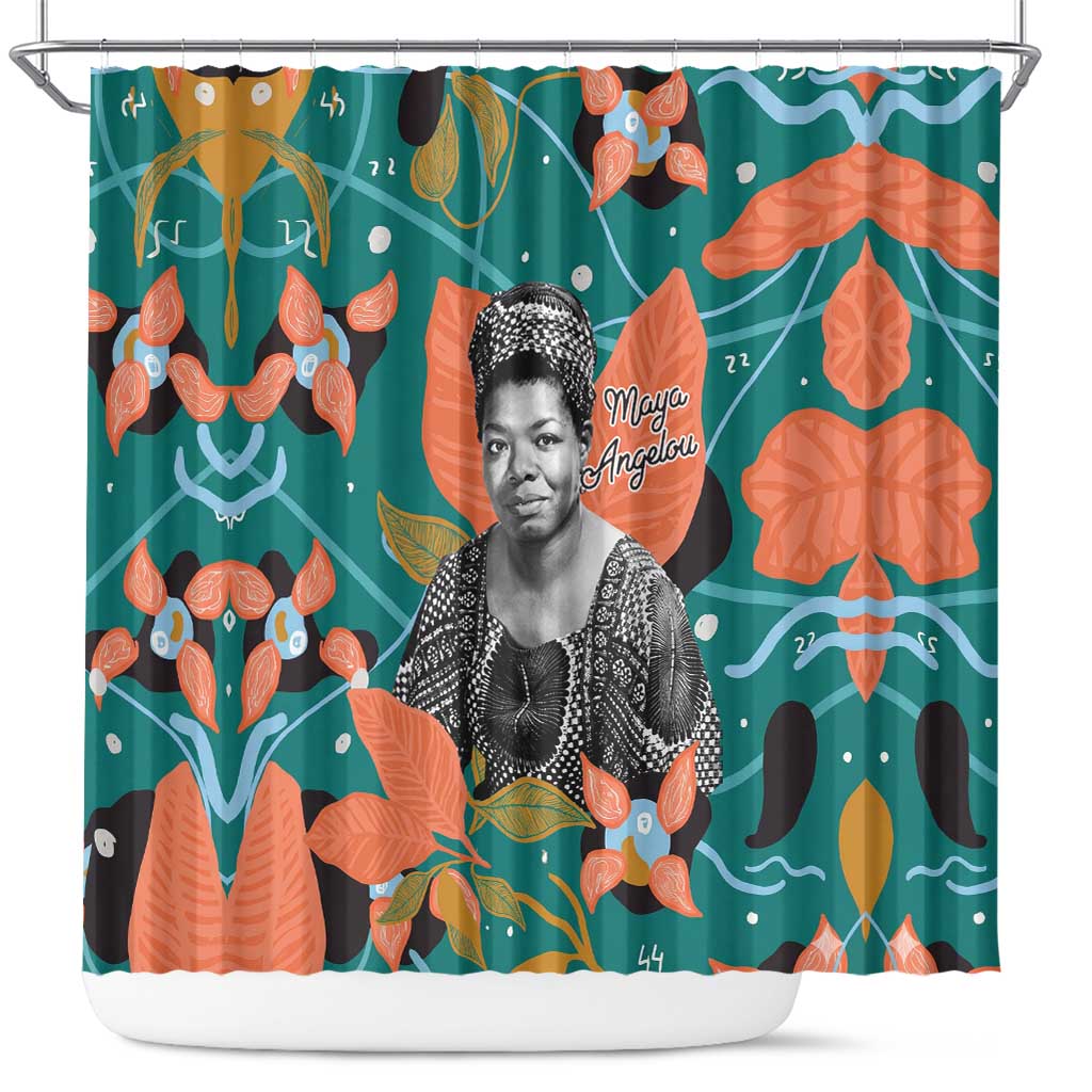 Maya Angelou Shower Curtain Inspirational Quote Design Vibrant Teal and Orange Leaf Motif - Wonder Print Shop
