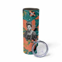 Maya Angelou Skinny Tumbler Inspirational Quote Design Vibrant Teal and Orange Leaf Motif - Wonder Print Shop