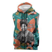 Maya Angelou Sleeveless Zip Hoodie Inspirational Quote Design Vibrant Teal and Orange Leaf Motif - Wonder Print Shop