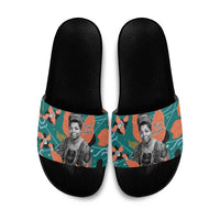 Maya Angelou Slide Sandals Inspirational Quote Design Vibrant Teal and Orange Leaf Motif - Wonder Print Shop