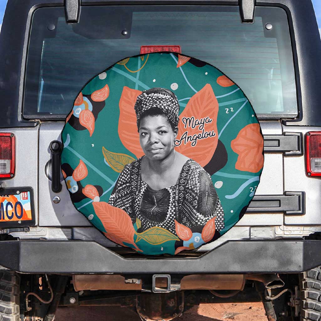 Maya Angelou Spare Tire Cover Inspirational Quote Design Vibrant Teal and Orange Leaf Motif - Wonder Print Shop
