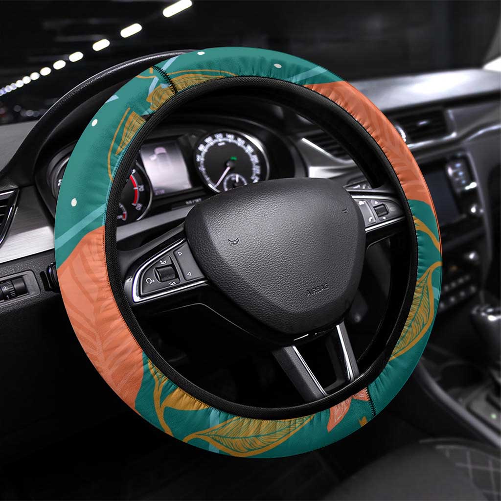 Maya Angelou Steering Wheel Cover Inspirational Quote Design Vibrant Teal and Orange Leaf Motif - Wonder Print Shop
