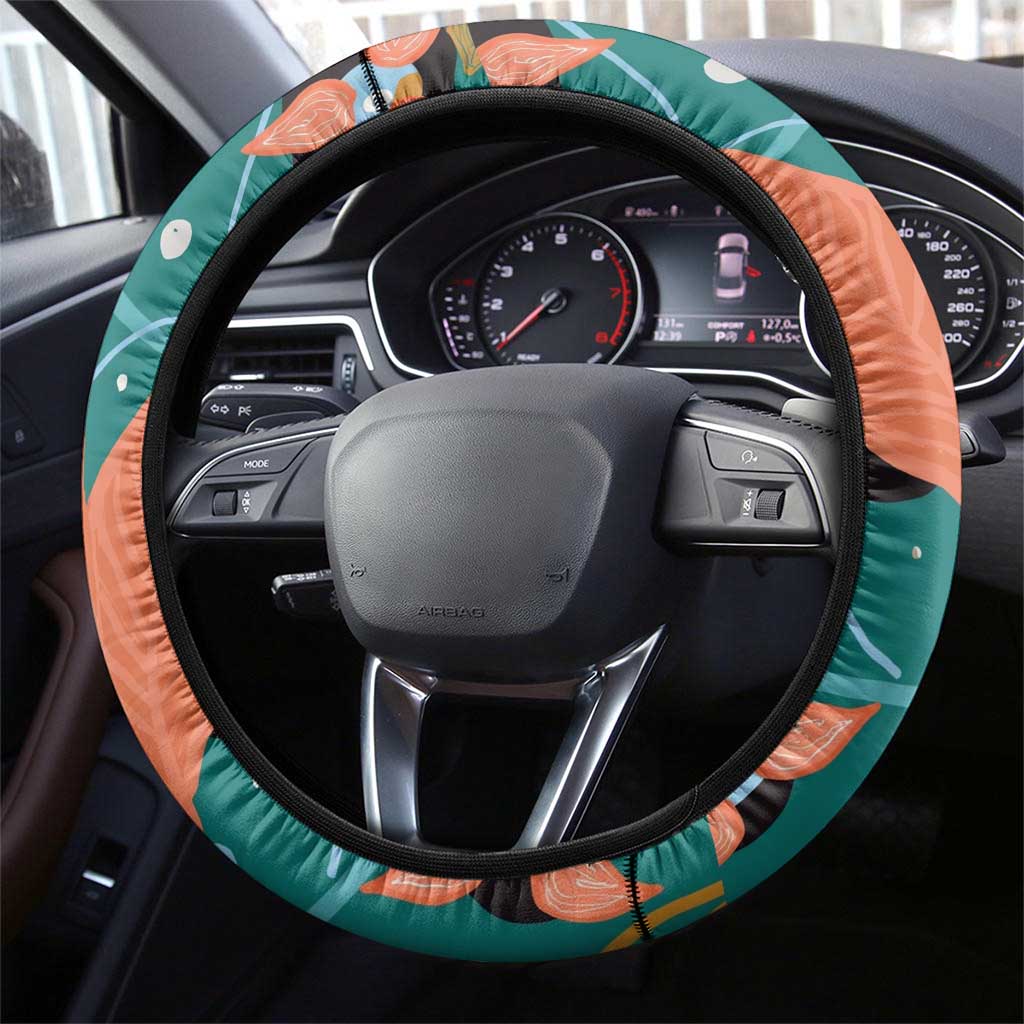 Maya Angelou Steering Wheel Cover Inspirational Quote Design Vibrant Teal and Orange Leaf Motif - Wonder Print Shop