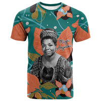 Maya Angelou T shirt Inspirational Quote Design Vibrant Teal and Orange Leaf Motif - Wonder Print Shop