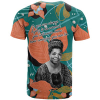 Maya Angelou T shirt Inspirational Quote Design Vibrant Teal and Orange Leaf Motif - Wonder Print Shop