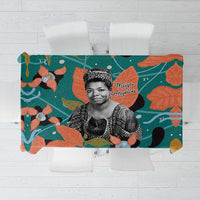 Maya Angelou Tablecloth Inspirational Quote Design Vibrant Teal and Orange Leaf Motif - Wonder Print Shop