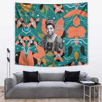Maya Angelou Tapestry Inspirational Quote Design Vibrant Teal and Orange Leaf Motif - Wonder Print Shop