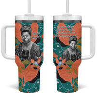 Maya Angelou Tumbler With Handle Inspirational Quote Design Vibrant Teal and Orange Leaf Motif - Wonder Print Shop