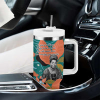 Maya Angelou Tumbler With Handle Inspirational Quote Design Vibrant Teal and Orange Leaf Motif - Wonder Print Shop
