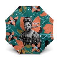 Maya Angelou Umbrella Inspirational Quote Design Vibrant Teal and Orange Leaf Motif - Wonder Print Shop