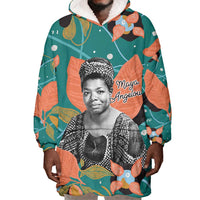 Maya Angelou Wearable Blanket Hoodie Inspirational Quote Design Vibrant Teal and Orange Leaf Motif - Wonder Print Shop