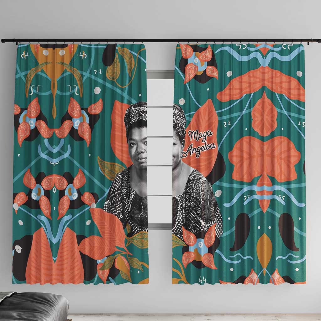 Maya Angelou Window Curtain Inspirational Quote Design Vibrant Teal and Orange Leaf Motif - Wonder Print Shop