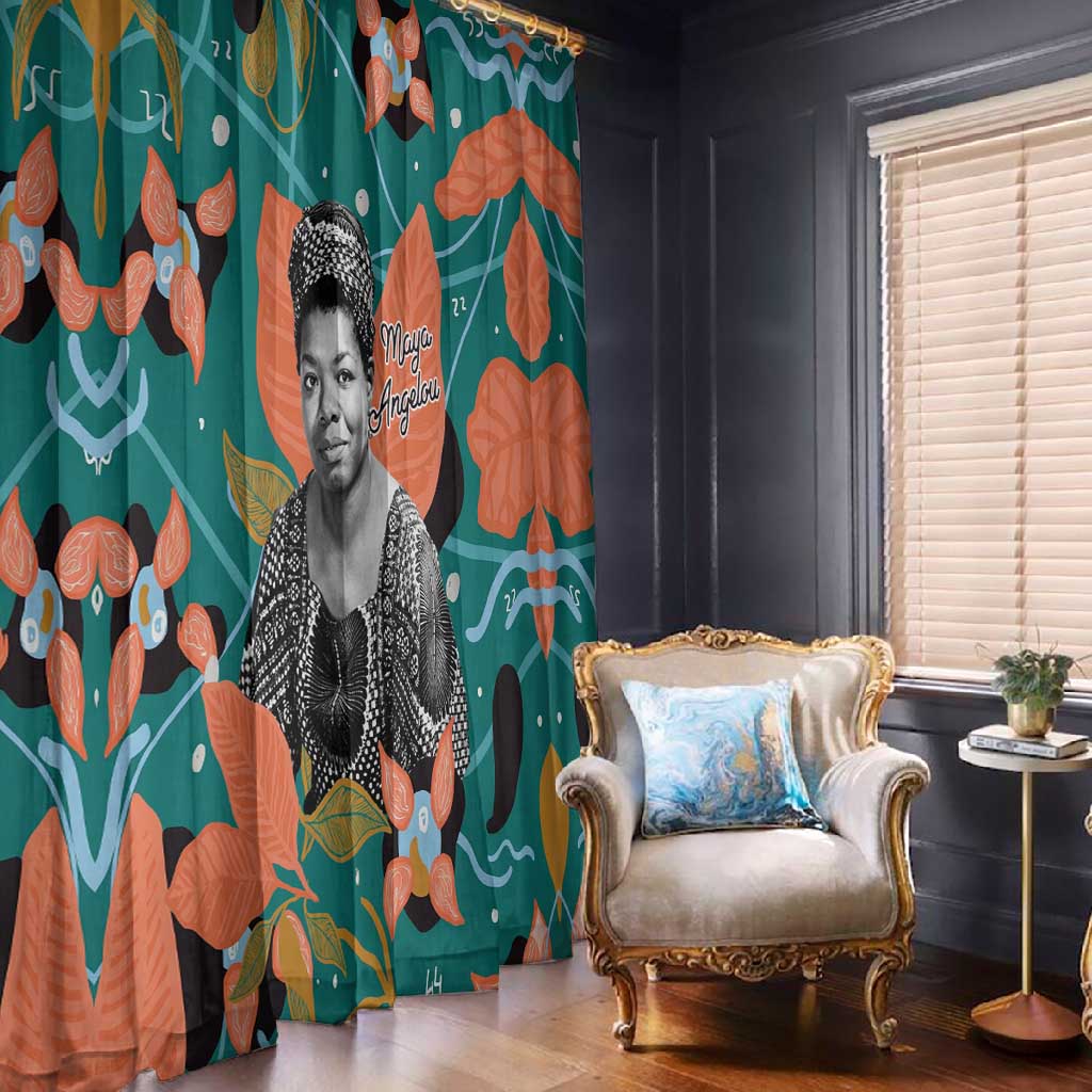 Maya Angelou Window Curtain Inspirational Quote Design Vibrant Teal and Orange Leaf Motif - Wonder Print Shop