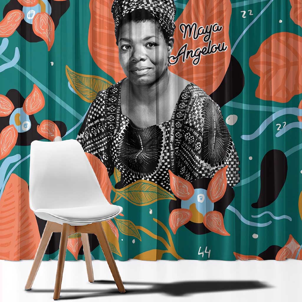 Maya Angelou Window Curtain Inspirational Quote Design Vibrant Teal and Orange Leaf Motif - Wonder Print Shop