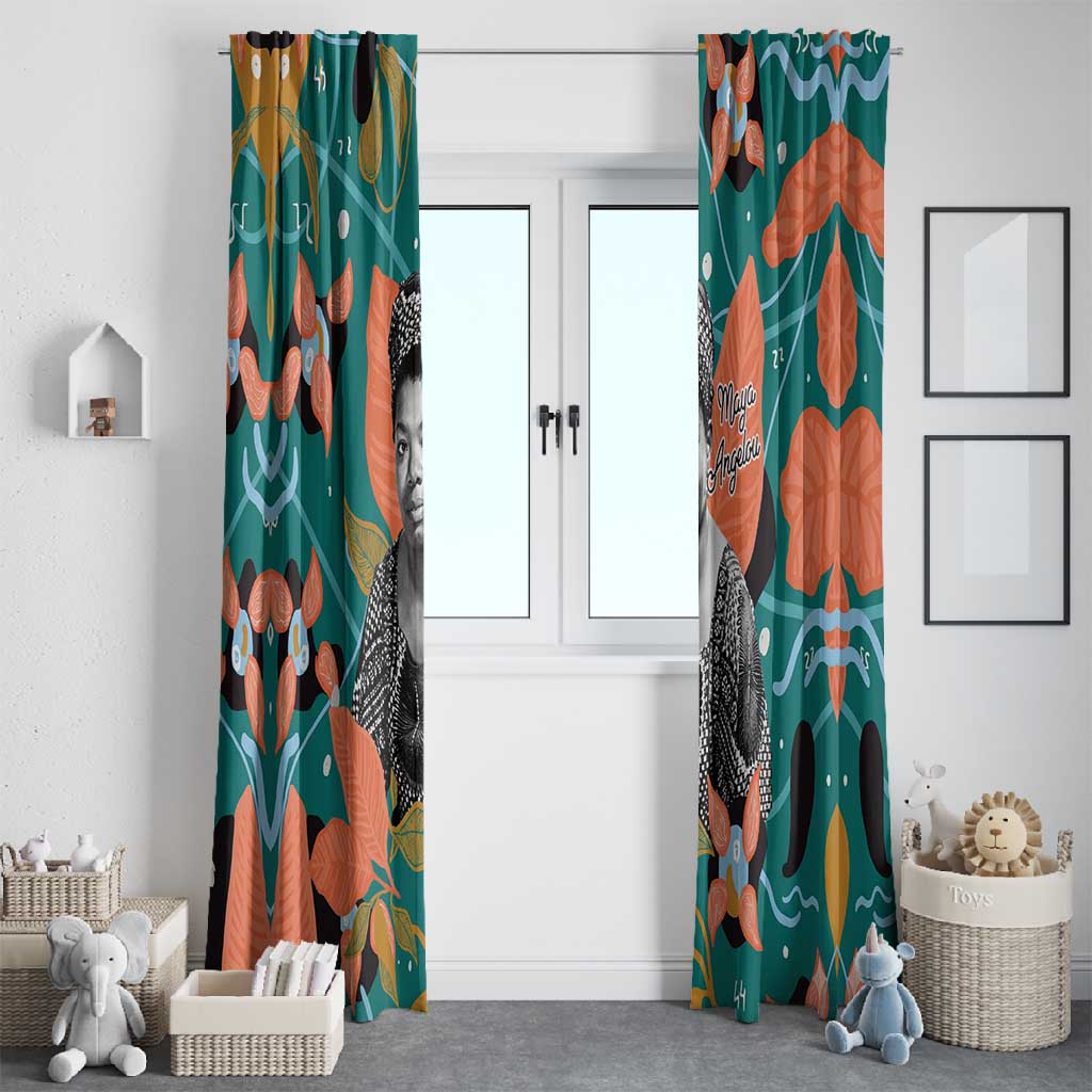 Maya Angelou Window Curtain Inspirational Quote Design Vibrant Teal and Orange Leaf Motif - Wonder Print Shop