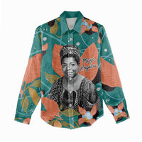 Maya Angelou Women Casual Shirt Inspirational Quote Design Vibrant Teal and Orange Leaf Motif - Wonder Print Shop