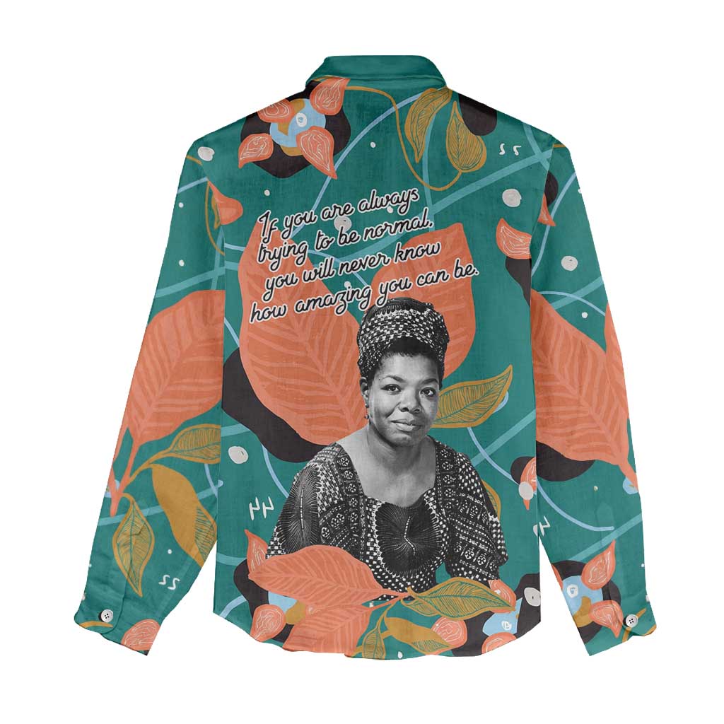 Maya Angelou Women Casual Shirt Inspirational Quote Design Vibrant Teal and Orange Leaf Motif - Wonder Print Shop