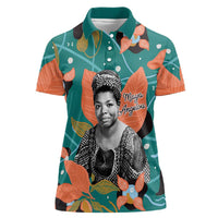Maya Angelou Women Polo Shirt Inspirational Quote Design Vibrant Teal and Orange Leaf Motif - Wonder Print Shop