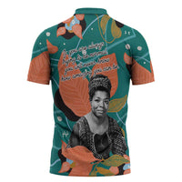 Maya Angelou Zipper Polo Shirt Inspirational Quote Design Vibrant Teal and Orange Leaf Motif - Wonder Print Shop