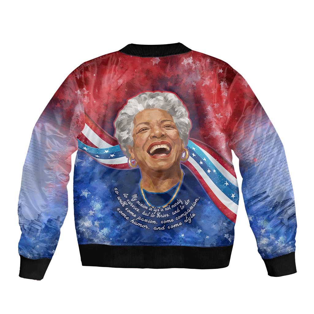 Maya Angelou Bomber Jacket Inspirational Life Mission Quote Celebration of Joy Passion and Compassion - Wonder Print Shop