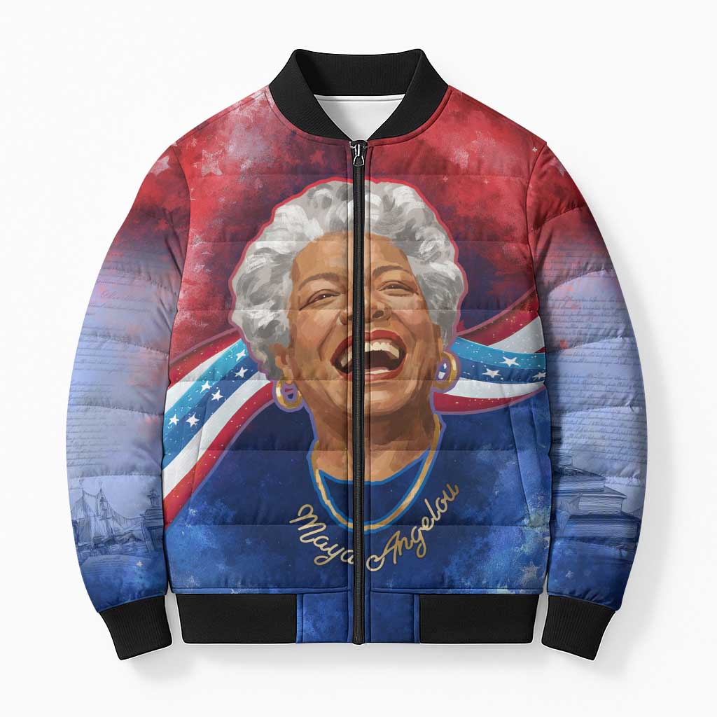 Maya Angelou Bomber Puffer Jacket Inspirational Life Mission Quote Celebration of Joy Passion and Compassion - Wonder Print Shop