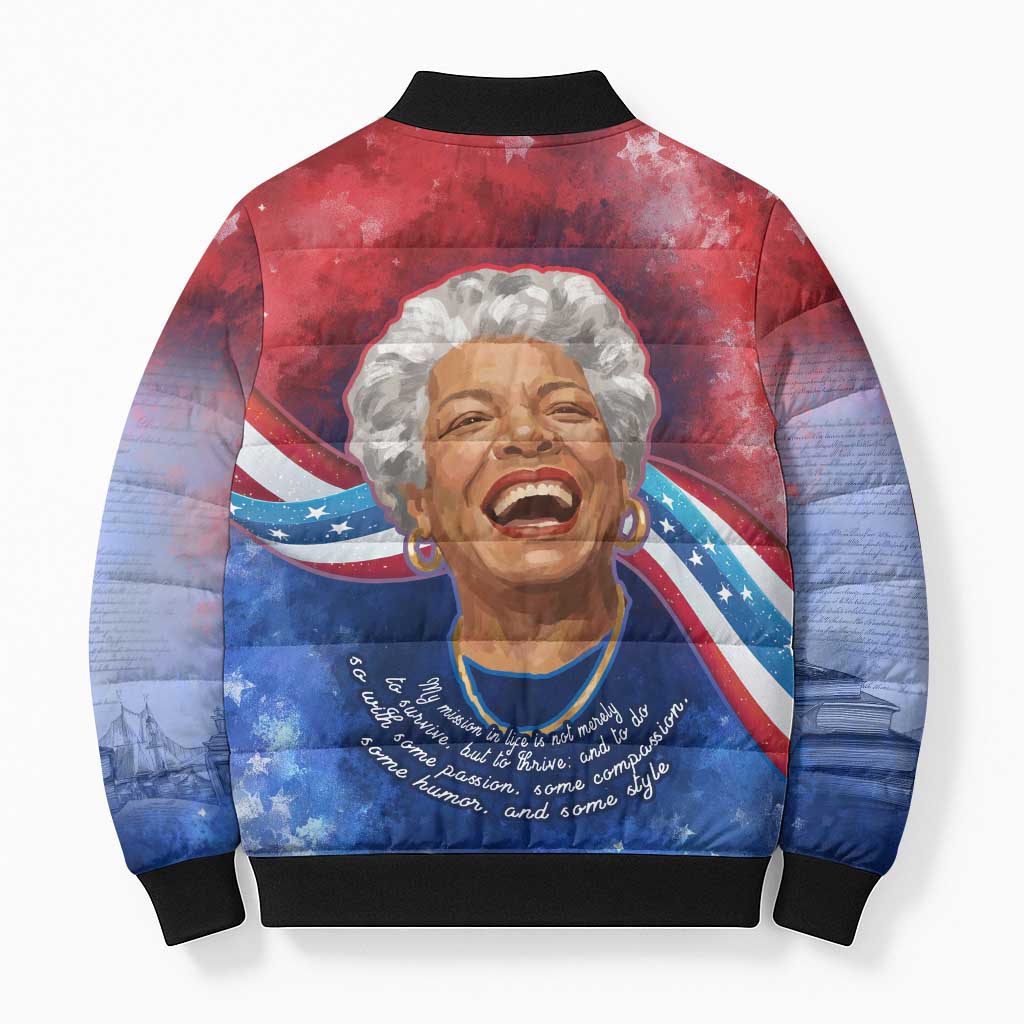 Maya Angelou Bomber Puffer Jacket Inspirational Life Mission Quote Celebration of Joy Passion and Compassion - Wonder Print Shop