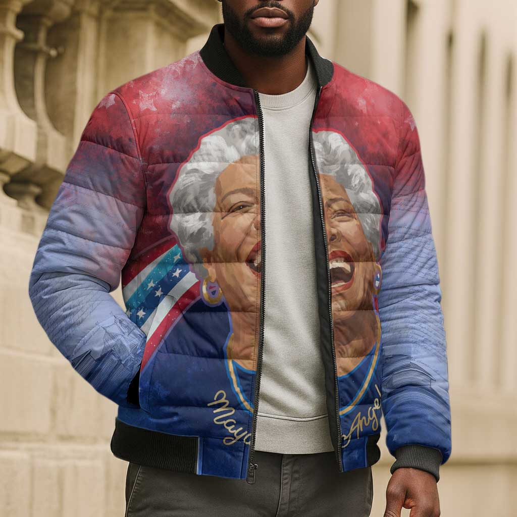 Maya Angelou Bomber Puffer Jacket Inspirational Life Mission Quote Celebration of Joy Passion and Compassion - Wonder Print Shop