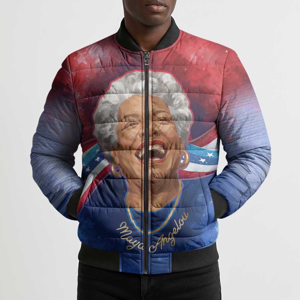 Maya Angelou Bomber Puffer Jacket Inspirational Life Mission Quote Celebration of Joy Passion and Compassion - Wonder Print Shop