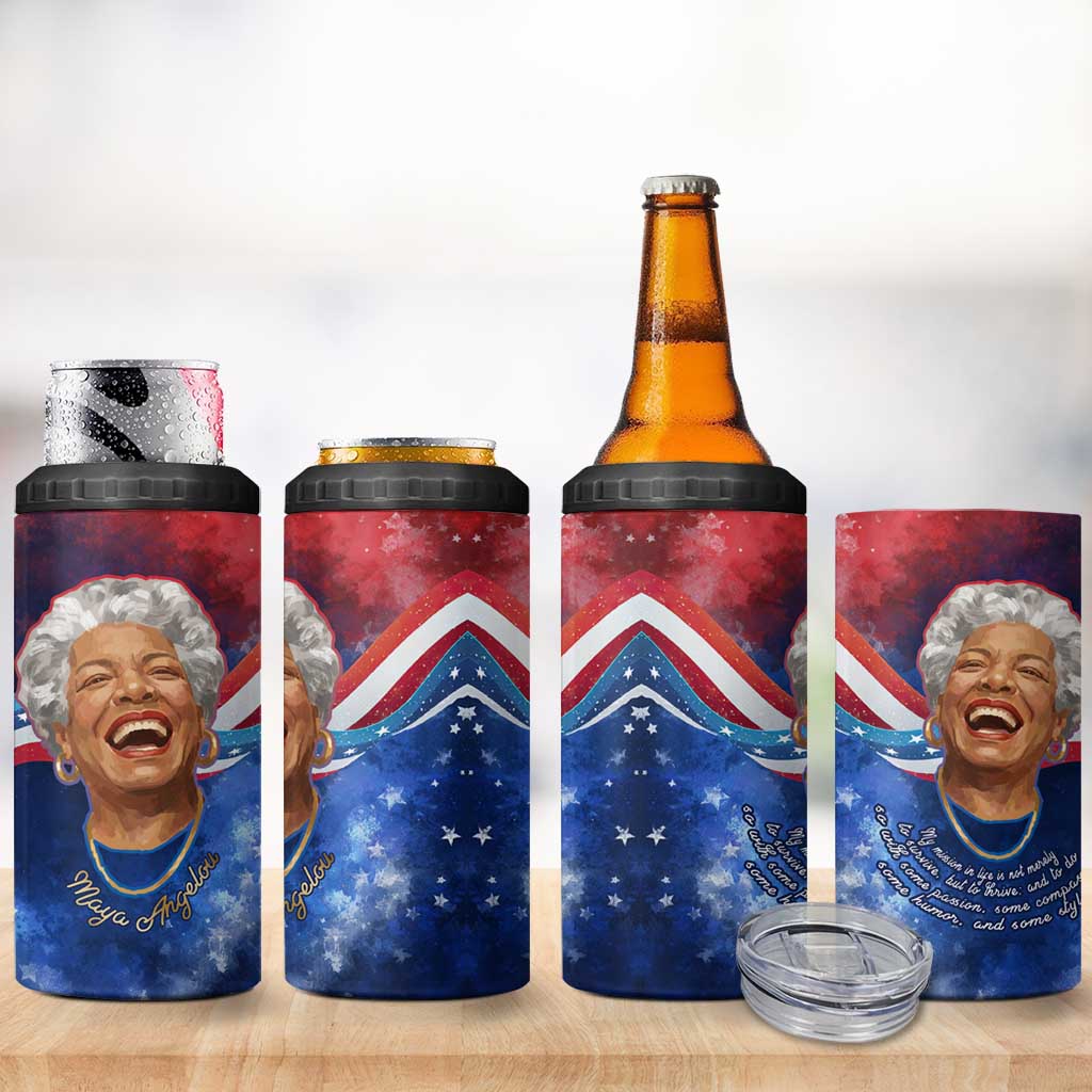 Maya Angelou 4 in 1 Can Cooler Tumbler Inspirational Life Mission Quote Celebration of Joy Passion and Compassion - Wonder Print Shop