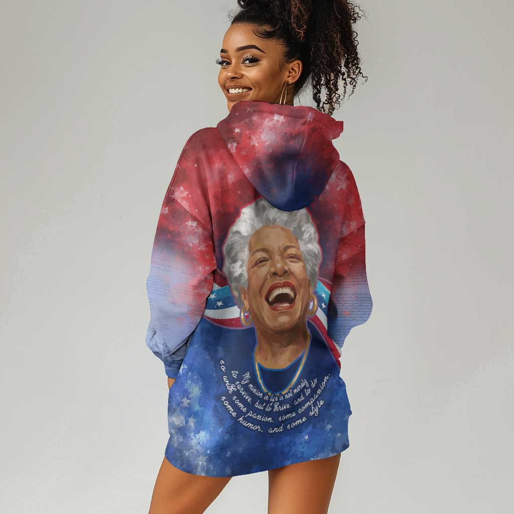 Maya Angelou Hoodie Dress Inspirational Life Mission Quote Celebration of Joy Passion and Compassion - Wonder Print Shop