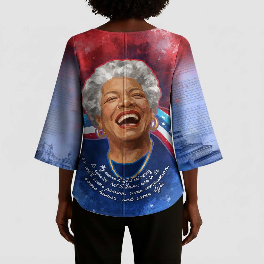 Maya Angelou Kimono Sleeve Blouse Inspirational Life Mission Quote Celebration of Joy Passion and Compassion - Wonder Print Shop