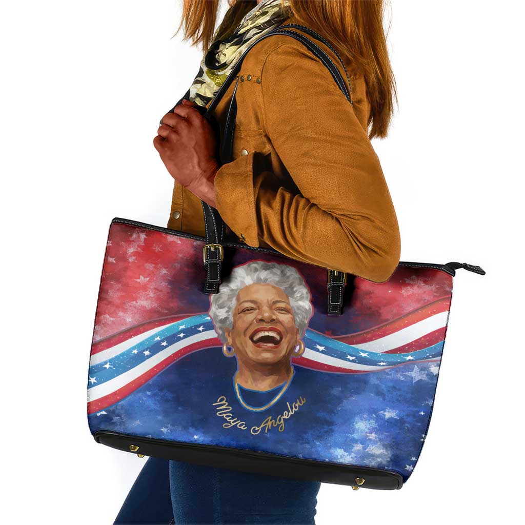Maya Angelou Leather Tote Bag Inspirational Life Mission Quote Celebration of Joy Passion and Compassion - Wonder Print Shop