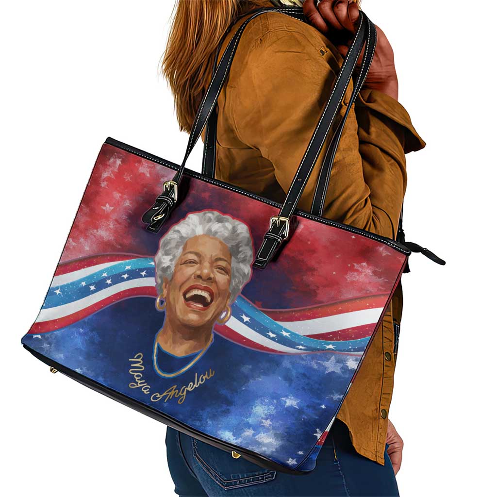 Maya Angelou Leather Tote Bag Inspirational Life Mission Quote Celebration of Joy Passion and Compassion - Wonder Print Shop