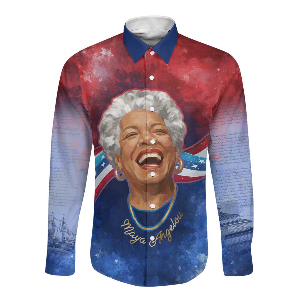 Maya Angelou Long Sleeve Button Shirt Inspirational Life Mission Quote Celebration of Joy Passion and Compassion - Wonder Print Shop