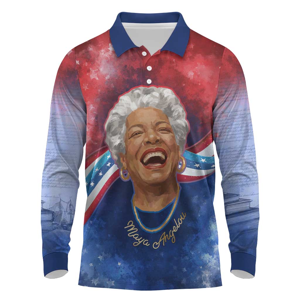 Maya Angelou Long Sleeve Polo Shirt Inspirational Life Mission Quote Celebration of Joy Passion and Compassion - Wonder Print Shop
