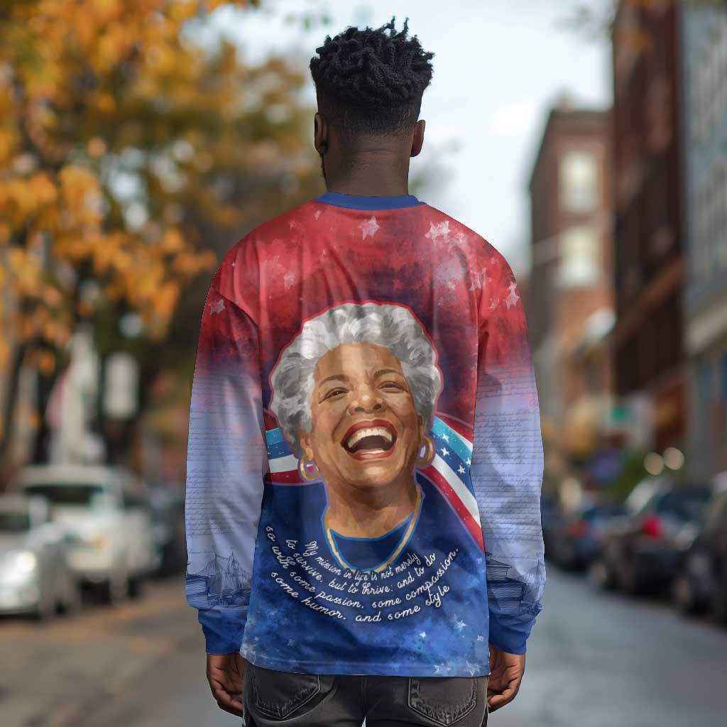 Maya Angelou Long Sleeve Shirt Inspirational Life Mission Quote Celebration of Joy Passion and Compassion - Wonder Print Shop