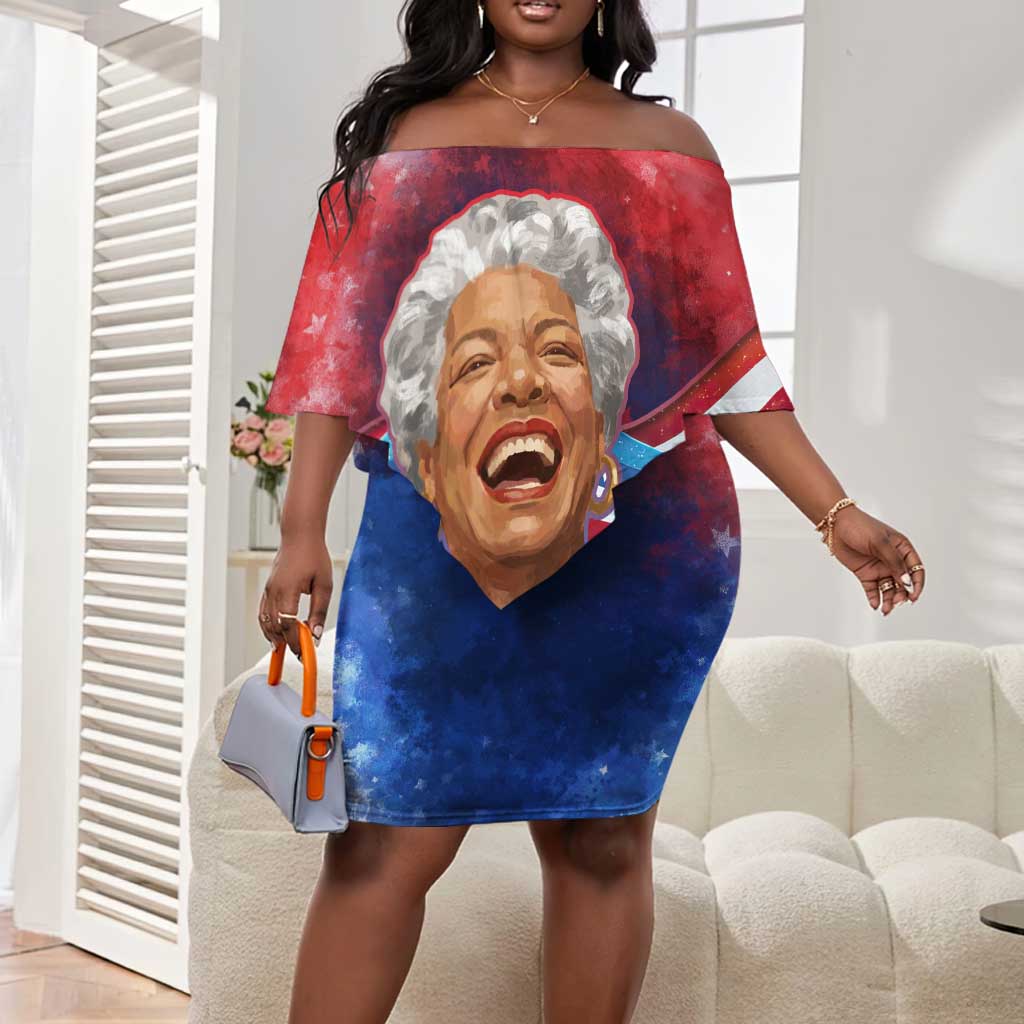 Maya Angelou Off Shoulder Short Dress Inspirational Life Mission Quote Celebration of Joy Passion and Compassion - Wonder Print Shop