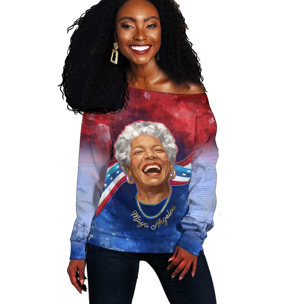 Maya Angelou Off Shoulder Sweater Inspirational Life Mission Quote Celebration of Joy Passion and Compassion - Wonder Print Shop